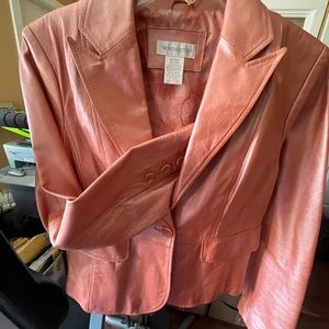 Womens leather blazer metallic peach color size medium